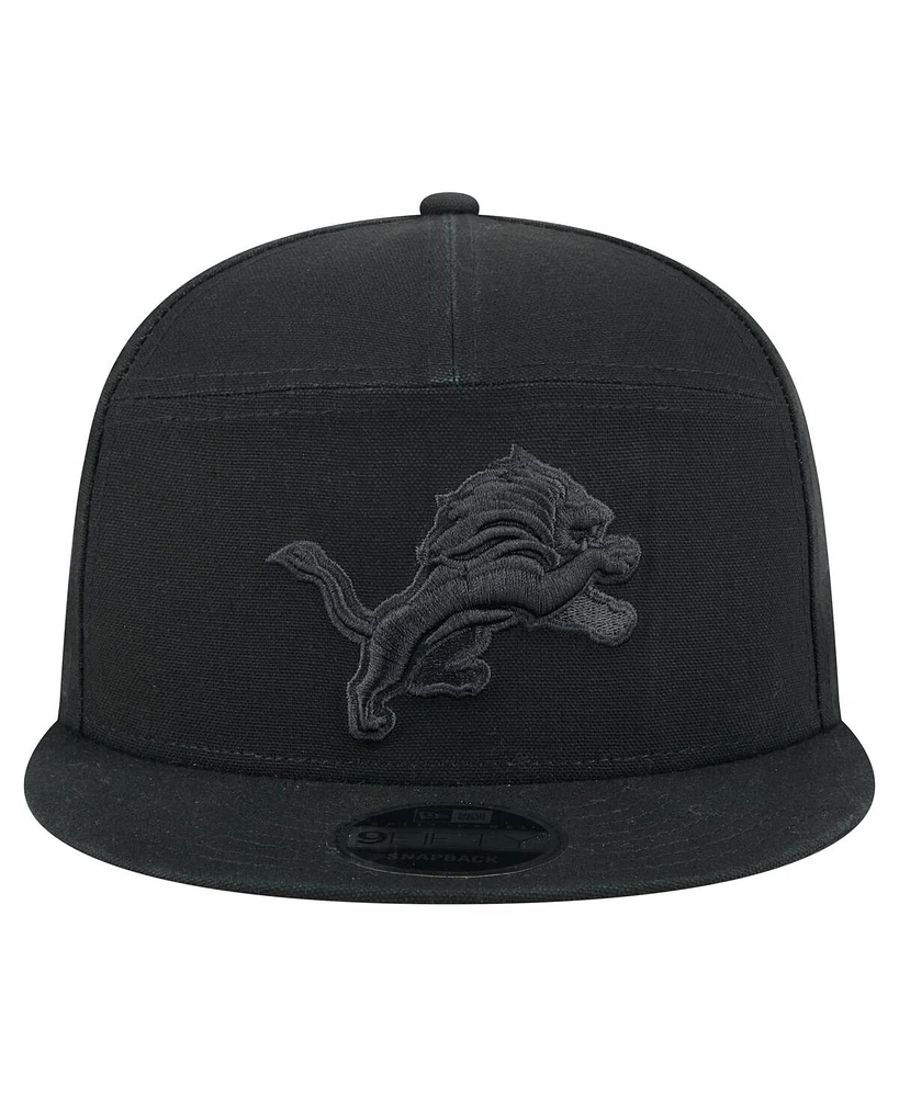 New Era Men's Black Detroit Lions Adventure Canvas Split Panel 9FIFTY Snapback Hat