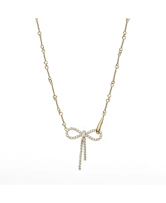 Sterling Silver 18k Gold Plated Camelie Crystal Ribbon Chain Necklace