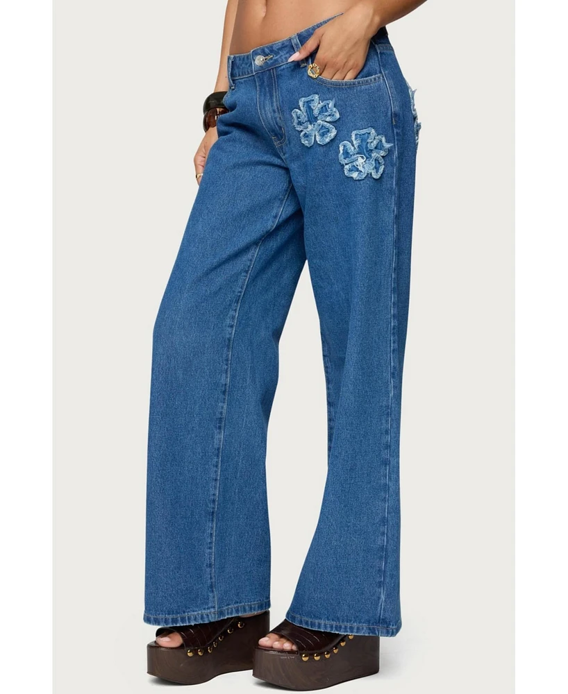 Edikted Women's Flower Patch Low Rise Jeans
