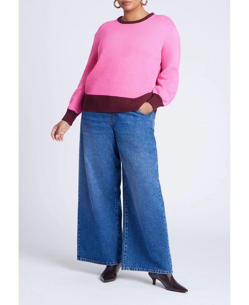 Eloquii Women's Contrast Rib Sweater