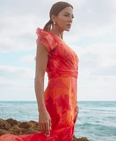 Xscape Petite Flutter-Sleeve High-Low Dress
