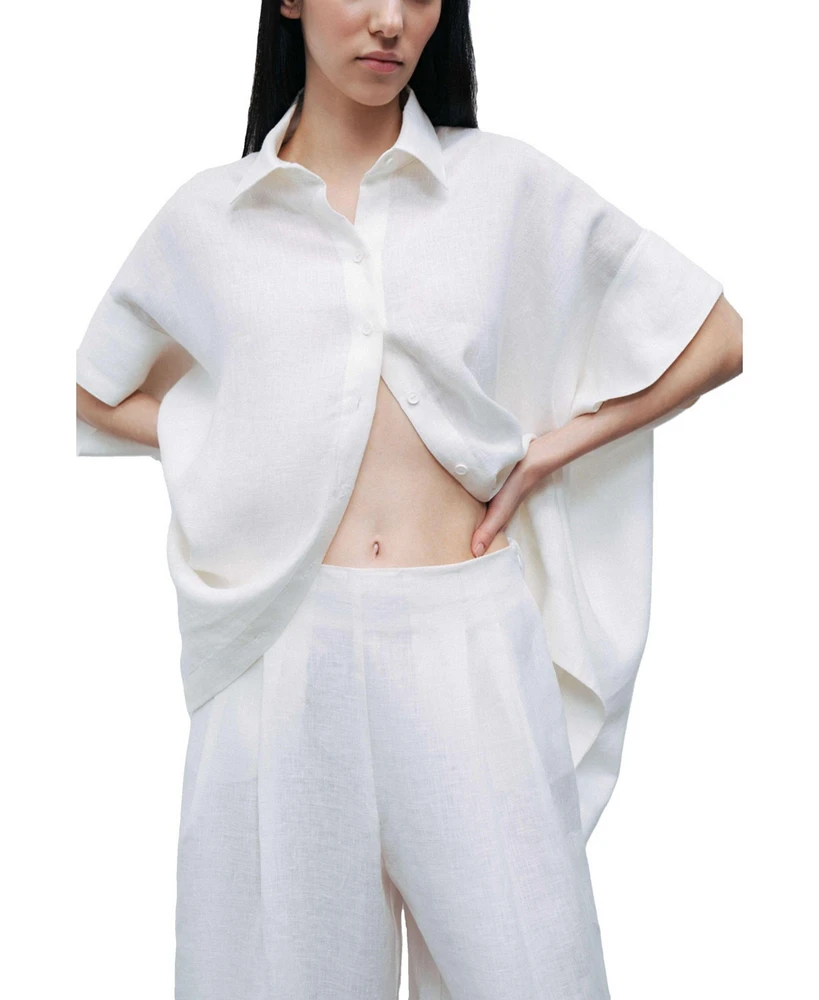 Nocturne Women's Ecru Linen Flowy Linen Shirt