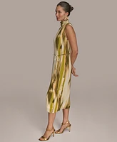Donna Karan New York Women's Chiffon Printed Mock-Neck Midi Dress