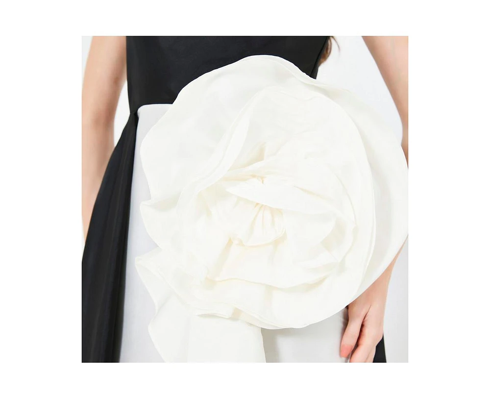 Amri Women's One Shoulder Dress With Cascading Ruffle Flower Detail
