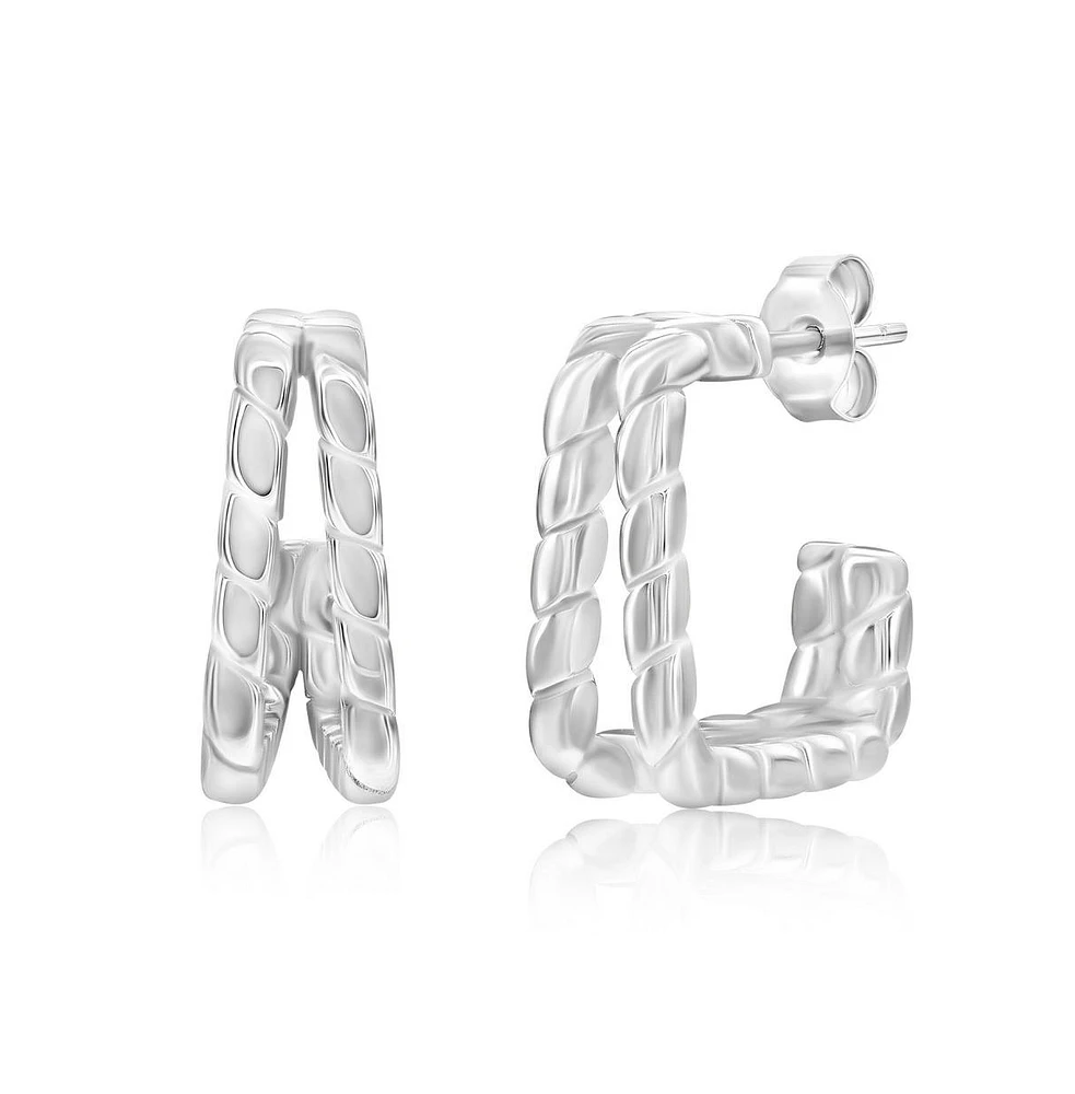 Sterling Silver, Double Row Square Lined Earrings