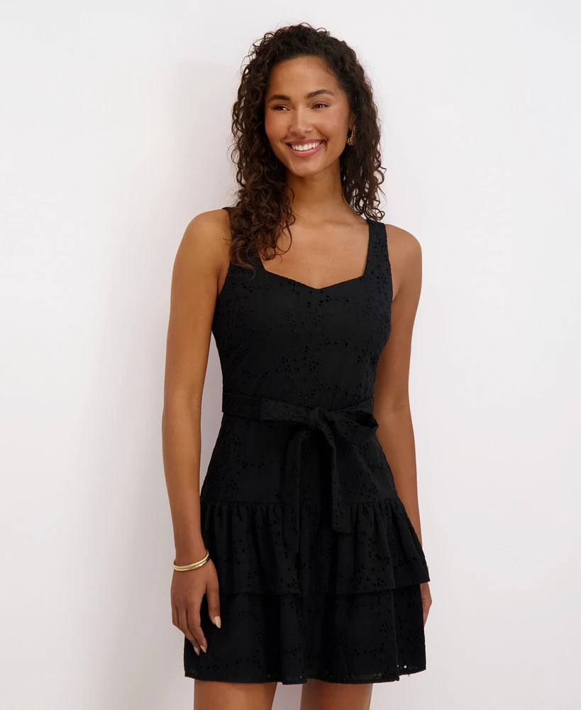 kensie Women's Embroidered Cotton Sleeveless Dress