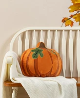 Glitzhome Fall and Halloween Fabric Double Sided Pumpkin Decorative Pillow, 16" x 5"
