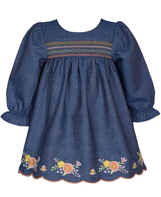 Bonnie Baby Girls Embroidered Denim Dress