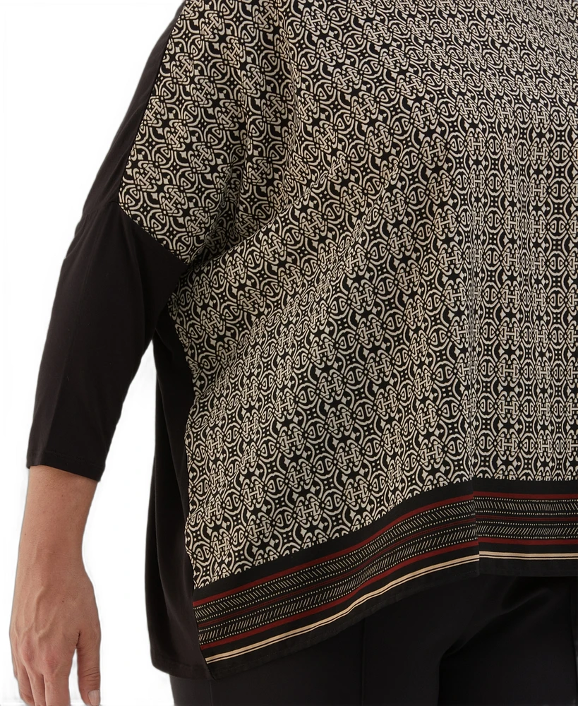 Ella Rafaella Plus Medallion Print Knit 3/4 Sleeve Top