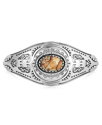 American West Jewelry Sterling Silver Picture Jasper Oval Cut Bear Cuff Bracelet