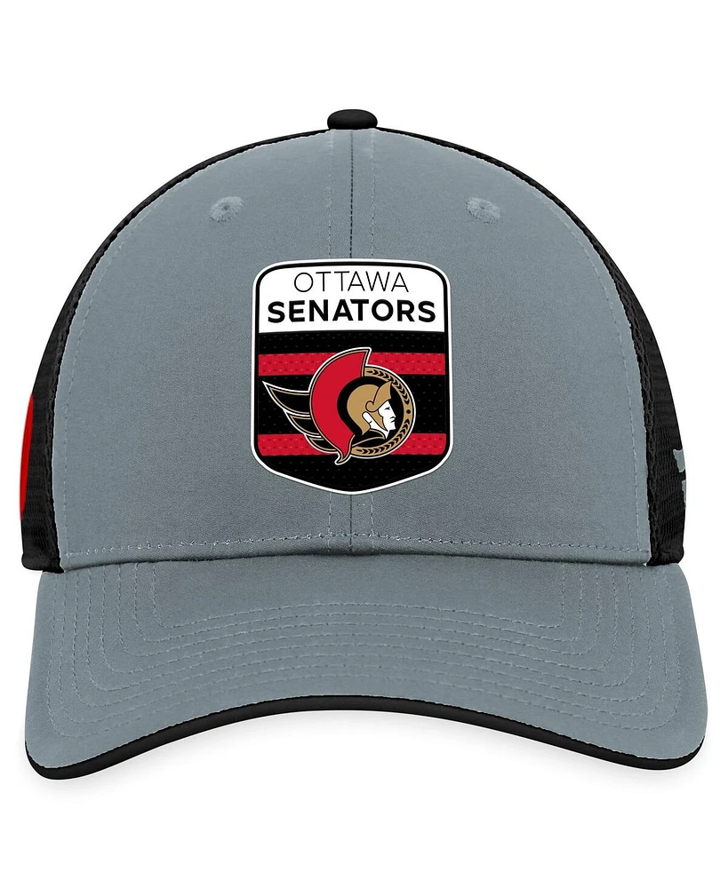 Fanatics Men's Gray/Black Ottawa Senators Authentic Pro Home Ice Trucker Adjustable Hat