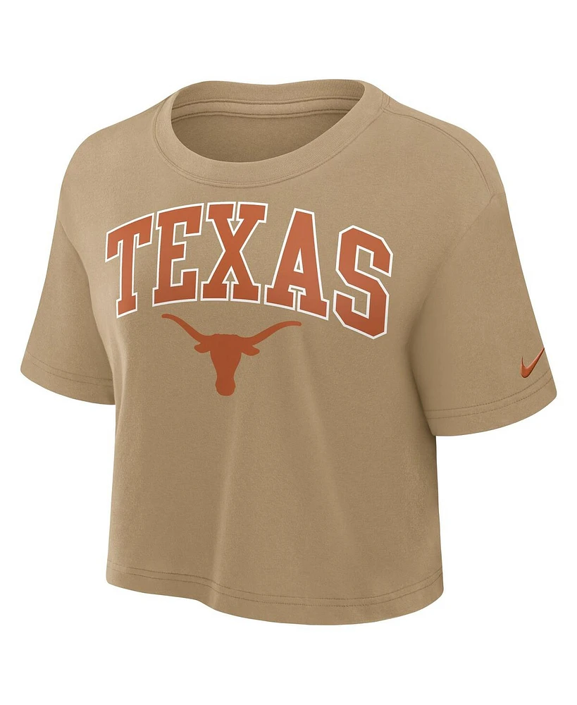 Nike Women's Tan Texas Longhorns Power Pursuit Athletic Prep Arch Performance Cropped T-Shirt