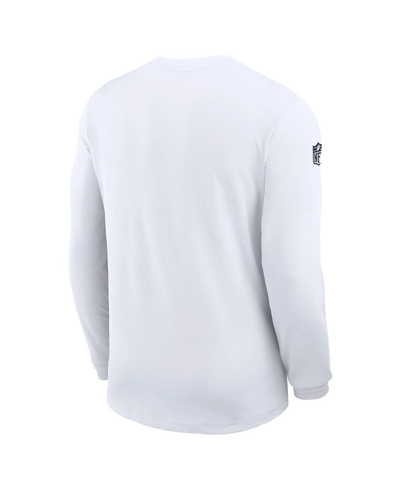 Nike Men's White Denver Broncos Sideline Coach Uv Performance Long Sleeve T-Shirt