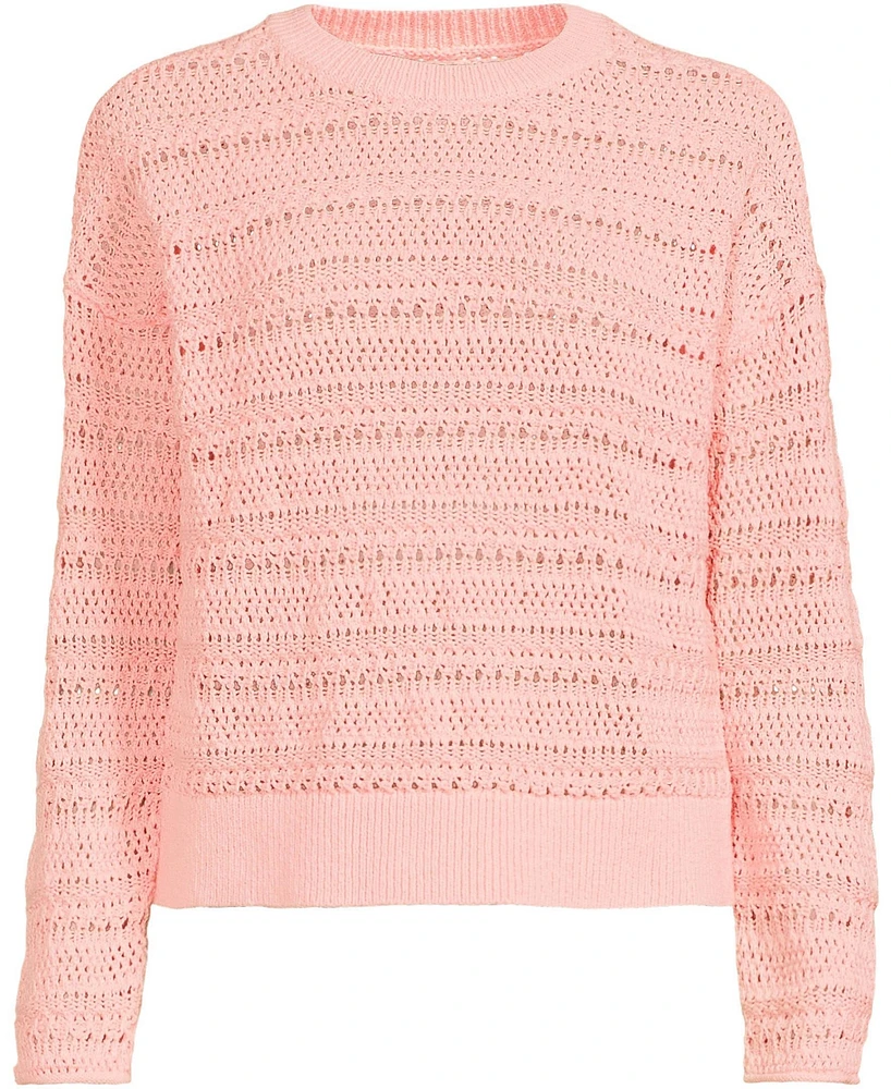 Lands' End Women's Cotton Blend Pointelle Crew Neck Sweater