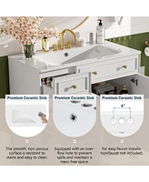 Casainc 36" Bathroom Vanity With Ceramic Sink, Double-Layer Drawers, Soft-Close Doors and Adjustable Shelves