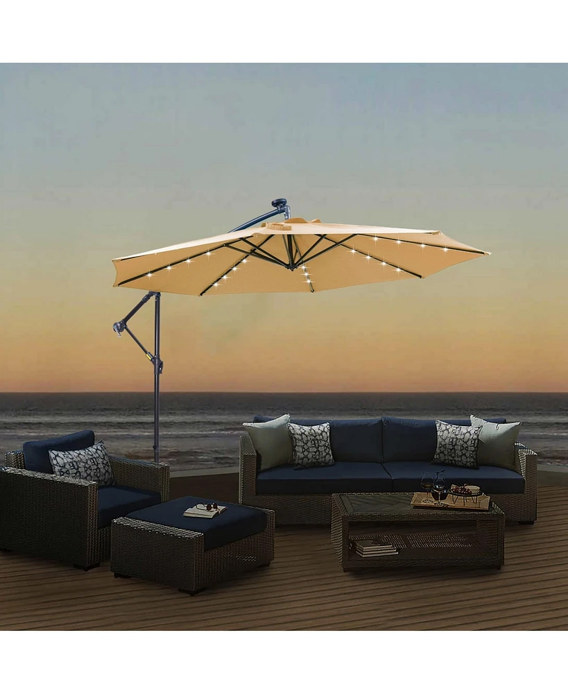Flynama 10 Ft Solar Patio Outdoor Umbrella Hanging Cantilever Umbrella Offset Umbrella ,Adustment with 32 Led Lights