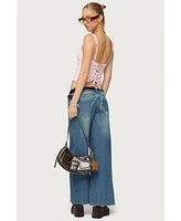 Edikted Womens Petite Vyxen Vintage Washed Low Rise Jeans