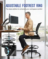 Sugift Ergonomic Drafting Chair Tall Office Chair with Foot Ring, Adjustable Height, Lumbar Support, Mesh Back