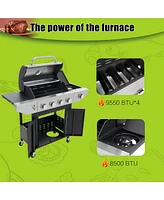 Mondawe Stainless Steel 5-Burner 46,500 Btu Propane Gas Grill with Side Shelves, 4 Wheels
