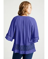 June + Vie Women's Lace-Trimmed Boho Blouse