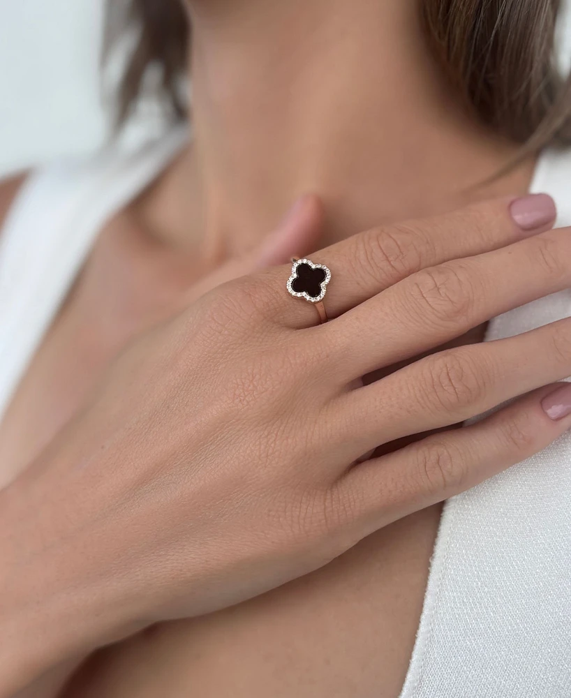 Adornia Rose Gold Cubic Zirconia Black Halo Clover Ring