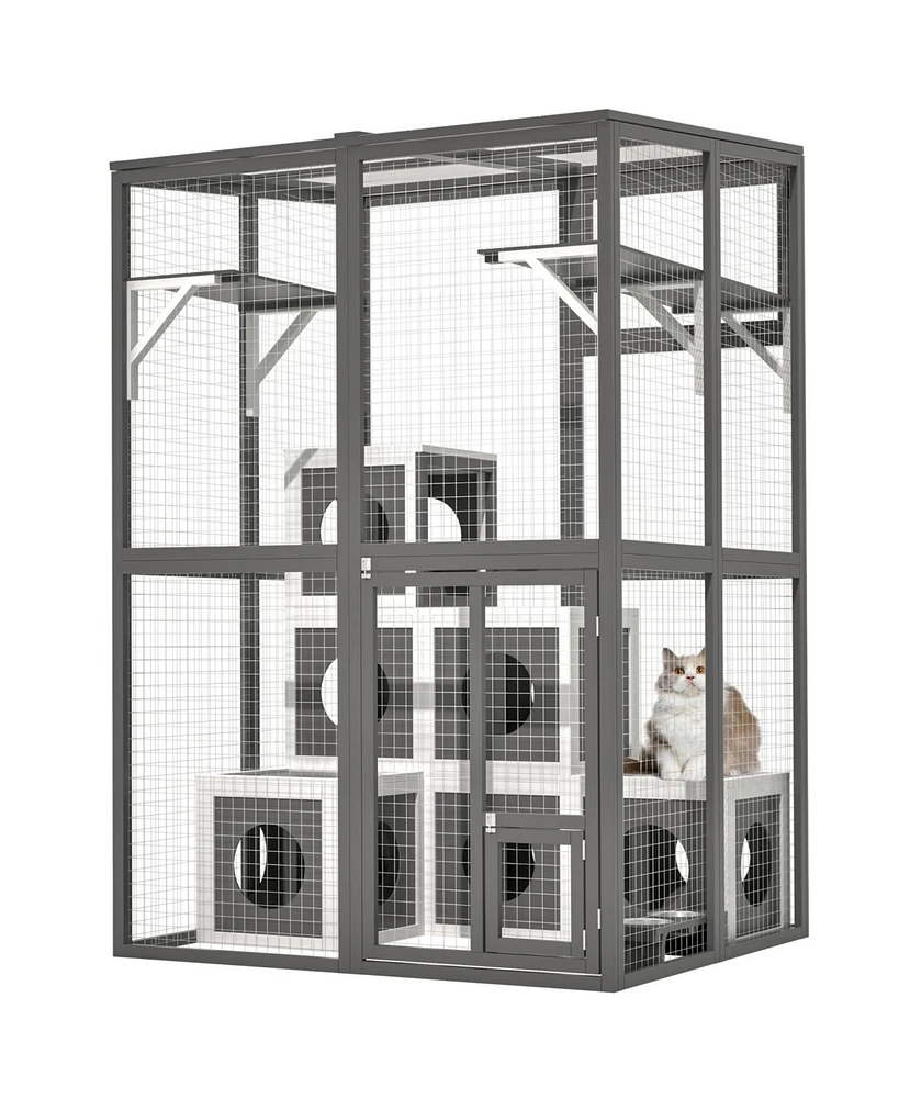 Streamdale Furniture Outdoor Wooden Cat Catio - Large Grey