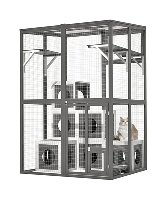 Streamdale Furniture Outdoor Wooden Cat Catio - Large Grey