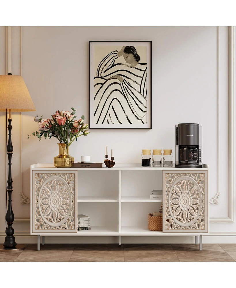 Streamdale Furniture Mid Century Modern White Buffet/Tv Stand