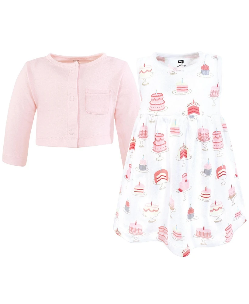 Hudson Baby Girls Cotton Dress and Cardigan 2pc Set, Winter Forest