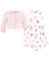 Hudson Baby Girls Cotton Dress and Cardigan 2pc Set, Winter Forest