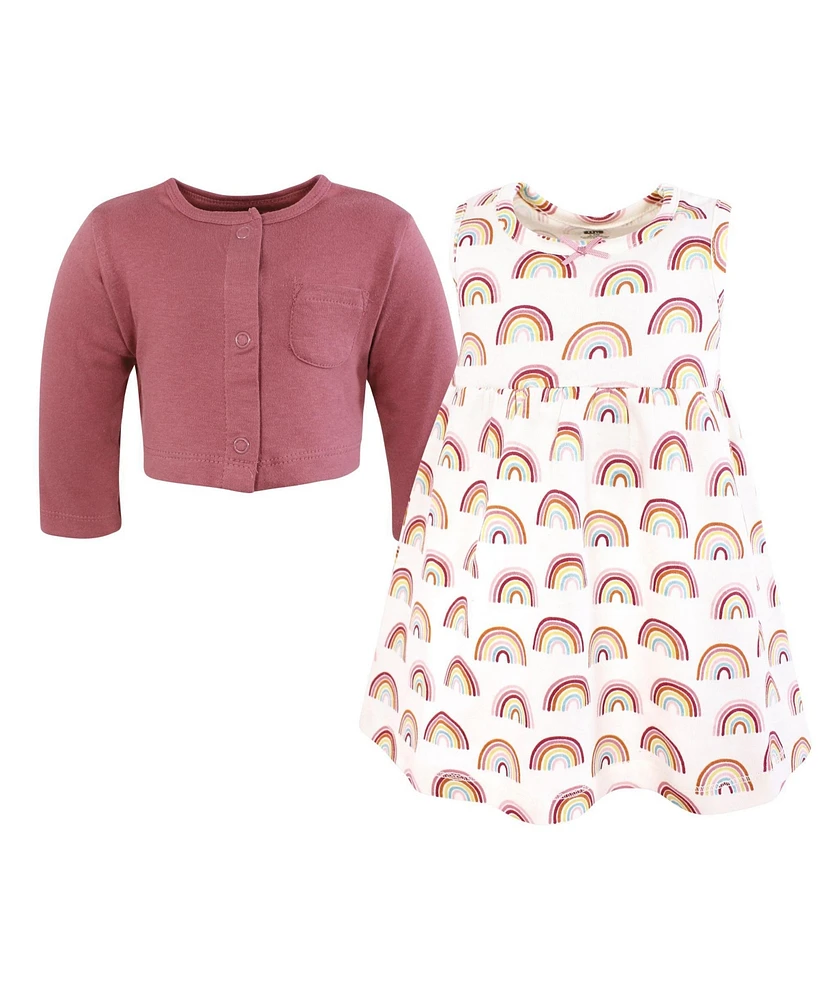 Hudson Baby Girls Cotton Dress And Cardigan Set, Sunshine Rainbows