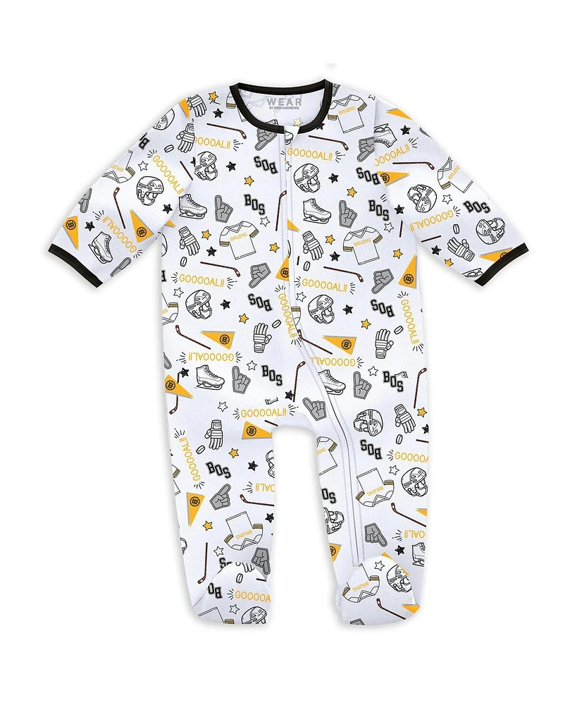 Wear by Erin Andrews Baby Boys and Girls Boston Bruins Sleep and Play Sleeper with Bib Set