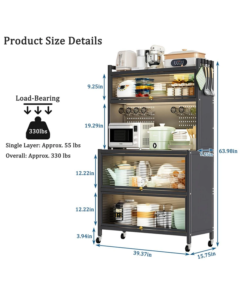 Streamdale Furniture 64" Kitchen Pantry Cabinet with Wheels & Diy Board, Gray