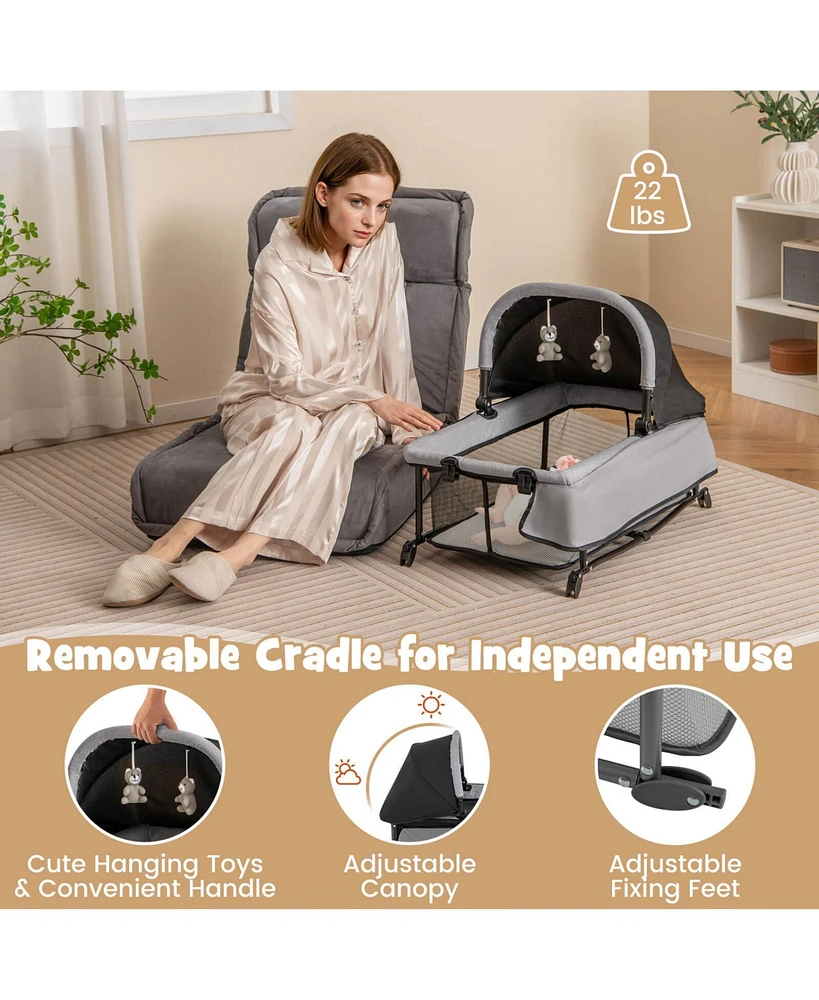 Costway 5 in 1 Portable Baby Playard Nursery Center w/ Cradle & Storage Basket
