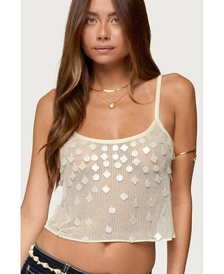 Edikted Women's Onya Iridescent Sheer Knit Top