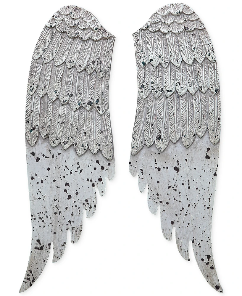 3R Studio Wood Small Angel Wings with Distressed Finish, Gray