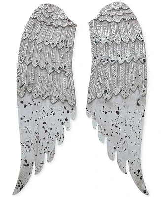 3R Studio Wood Small Angel Wings with Distressed Finish, Gray