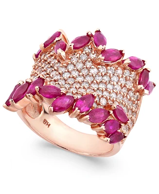 Effy Ruby (3-1/4 ct. t.w.) & Diamond (1-3/8 Ring 14k Rose Gold