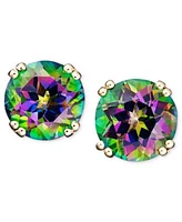 Semi Precious Gemstone Round Stud Earrings In 14k White Yellow Gold