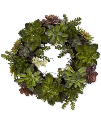 Nearly Natural 20" Artificial Succulent Wreath