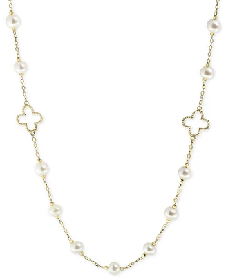 Pearl by Effy White Cultured Freshwater Pearl (6mm) 32" Statement Necklace in 14k Gold