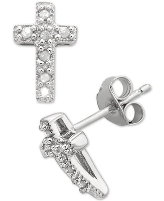 Diamond Cross Stud Earrings (1/10 ct. t.w.) in Sterling Silver