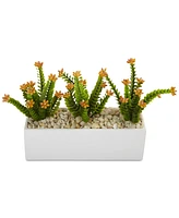 Nearly Natural Flowering Sedum Artificial Plants in Rectangular Planter