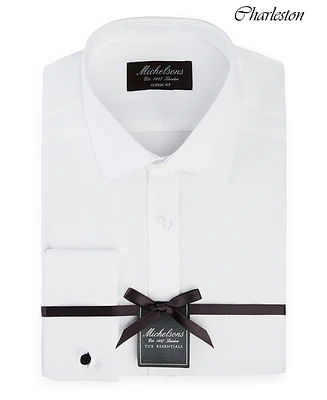Michelsons of London Men's Classic/Regular Fit Solid French Cuff Tuxedo Shirt