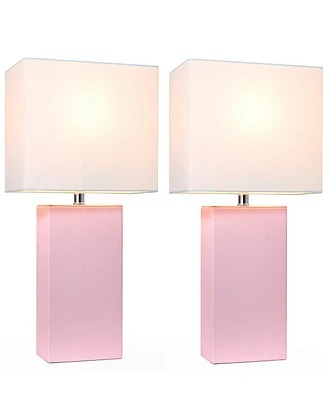 Elegant Designs 2 Pack Modern Leather Table Lamps with White Fabric Shades