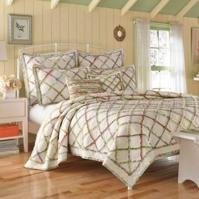 Laura Ashley Ruffle Garden Appliqued Diamond Quilt Sets
