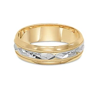 Two-Tone Decorative Beaded Edge Wedding Band 14k Gold & White