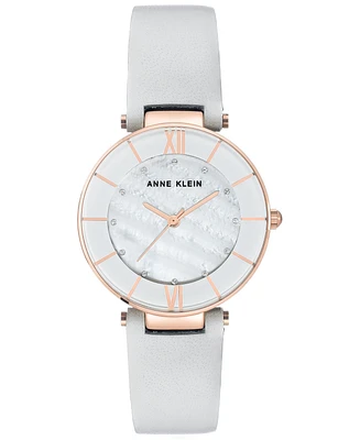 Anne Klein Women's Light Gray Leather Strap Watch 32mm