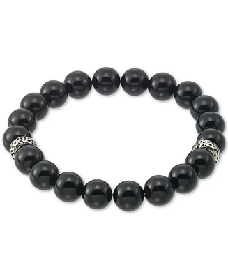 Legacy for Men by Simone I. Smith Onyx (10mm) Beaded Stretch Bracelet in Stainless Steel