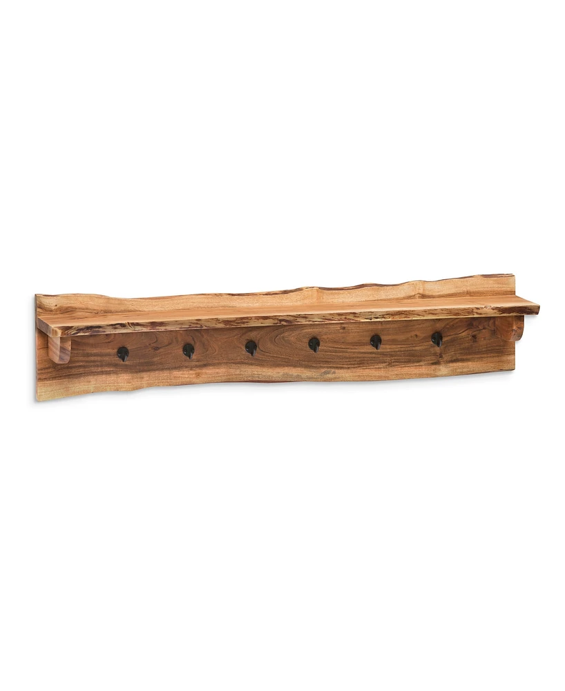 Alpine Natural Live Edge Wood 48" Coat Hooks With Shelf